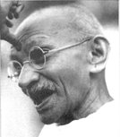 Portrait of Mahatma Gandhi laughing...